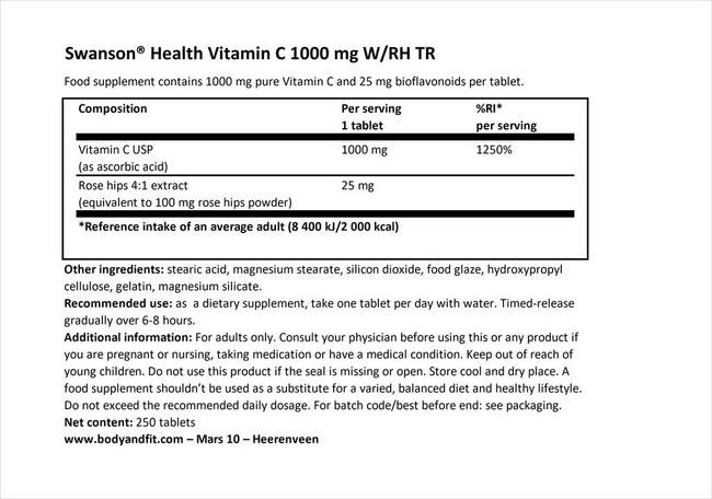 VITAMINA C 1000 MG W/RH TR